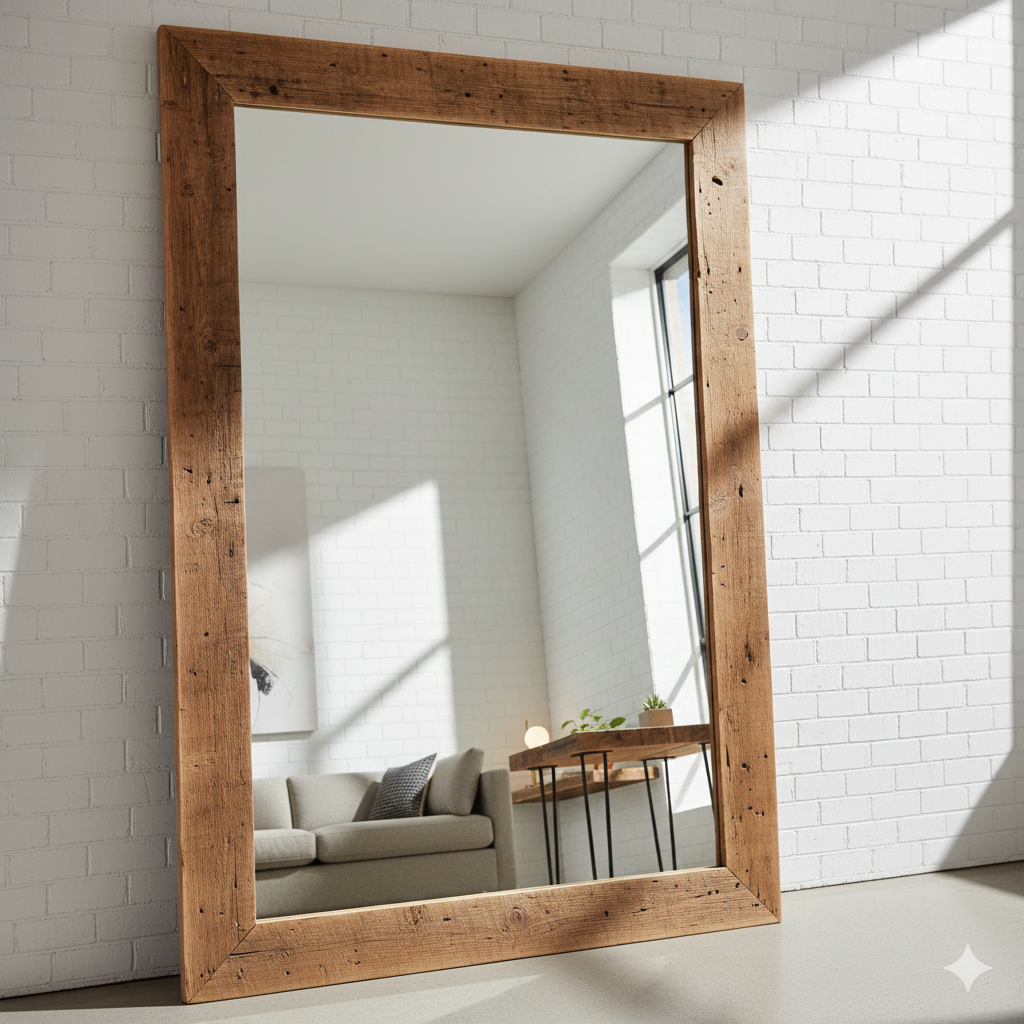 espejo xxl con madera sostenible reciclada